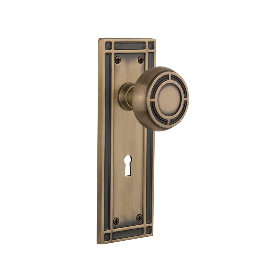 Nostalgic Warehouse MISMIS Privacy Knob Mission Plate with Mission Knob and Keyhole in Antique Brass